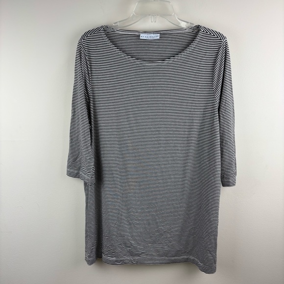 Bryn Walker gray and cream Striped scoop neck tee 3/4 sleeve size large - Picture 1 of 8